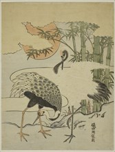 Cranes and Bamboo, c. 1774, Isoda Koryusai, Japanese, 1735-1790, Japan, Color woodblock print,