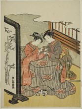 Two Young Women Playing Cat’s Cradle, c. 1769, Isoda Koryusai, Japanese, 1735-1790, Japan, Color