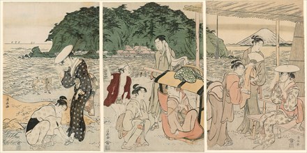 Visitors to Enoshima, c. 1789, Torii Kiyonaga, Japanese, 1752-1815, Japan, Color woodblock prints,
