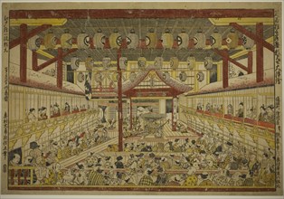 Large Perspective Picture of the Kaomise Performance on the Kabuki Stage (Shibai kyogen butai