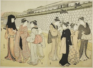 Women Walking by a Moat, 1780s, Katsukawa Shuncho, Japanese, active c. 1780-1801, Japan, Color