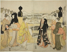 Women Crossing Nihonbashi Bridge, c. 1786, Torii Kiyonaga, Japanese, 1752-1815, Japan, Color