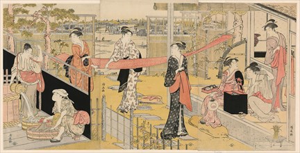 Women Washing Clothes, c. 1788, Torii Kiyonaga, Japanese, 1752-1815, Japan, Color woodblock print,