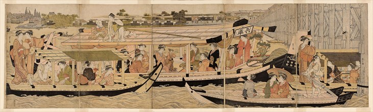 Pleasure Boats on the Sumida River, c. 1792, Chobunsai Eishi, Japanese, 1756–1827, Japan, Color