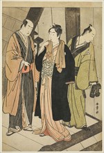 The Actors Ichikawa Monnosuke II (left), Iwai Hanshiro IV (center), and Iwai Karumo (?) (right), on