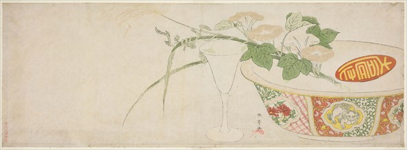 Plants, Porcelain Bowl, and Glass Goblet, c. 1789, Katsukawa Shunsho ?? ??, Japanese, 1726-1792,