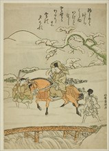 Crossing the Bridge at Sano, c. 1774, Kitao Shigemasa, Japanese, 1739-1820, Japan, Color woodblock