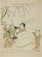 Five Young Boys Rolling a Large Snowball, c. 1772, Attributed to Isoda Koryusai, Japanese,