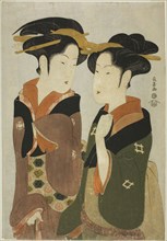 Kan, a waitress of the Izutsuya, and the geisha Fuseya of the Ogiya, c. 1794, Eishosai Choki,