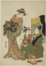 The Actor Nakamura Riko with a courtesan, from an untitled series of aiban prints depicting Actors