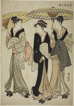 Under Umbrellas in a Shower, from the series A Brocade of Eastern Manners (Fuzoku Azuma no