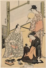 The Actor Matsumoto Koshiro IV with his family, from an untitled series of four prints showing