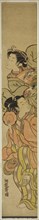 Two Dancers, c. 1772, Isoda Koryusai, Japanese, 1735-1790, Japan, Color woodblock print, hashira-e,