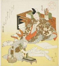 Tachibana no Hayanari preparing to make the first writing of the New Year, 1823, Totoya Hokkei,