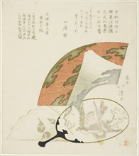 Fans decorated with motifs of the three auspicious dreams of the New Year, c. 1821, Totoya Hokkei,