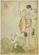 Evening Cool on the Verandah (Ensaki no yusuzumi): Genre scenes with kyoka poems, in aiban format