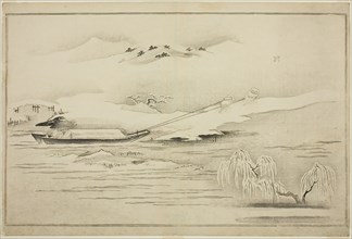 Towing a Barge in the Snow, from the album The Silver World, 1790, Kitagawa Utamaro ??? ??,