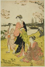 Viewing Cherry Blossoms at Goten Hill, c. 1787, Chobunsai Eishi, Japanese, 1756-1829, Japan, Color