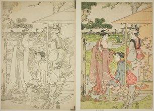 Viewing Cherry Blossoms from a Teahouse on Asuka Hill, c. 1789/90, Chobunsai Eishi, Japanese,