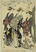 Komurasaki of the Kadotamaya with Attendants Hatsune and Shirabe, c. 1791, Chobunsai Eishi,