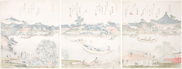 Komagata Hall and O-umaya River Bank, from the series A Selection of Horses (Uma zukushi), 1822,