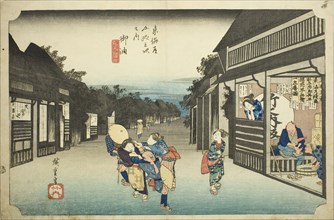 Goyu: Women Stopping Travelers (Goyu tabibito tomeru onna), from the series Fifty-three stations of