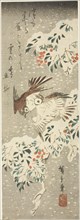 Sparrows Flitting about Snow-covered Nandina as More Snow Falls, c. 1840, Utagawa Hiroshige ?? ??,