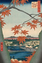Maple Trees at Mama, Tekona Shrine and Tsugi Bridge (Mama no momiji, Tekona no yashiro,