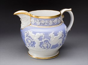 Pitcher, c. 1840, England, Staffordshire, Staffordshire, Porcelain with blue glaze and gilding, 17