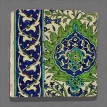 Tile, Ottoman dynasty (1299–1923), 16th or 17th century, Syria, Damascus, Fritware, painted in
