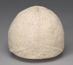 Cap, 19th century, France, Cotton, plain weave, embroidered with cotton threads in chain, back,