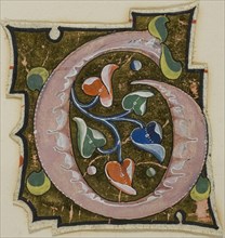 Decorated Initial G in Pink with Curling Leaves from a Manuscript, 14th century or modern, c. 1920,