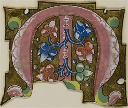 Decorated Initial M in Pink with Conventional Leaves from a Choir Book, 14th century or modern, c.
