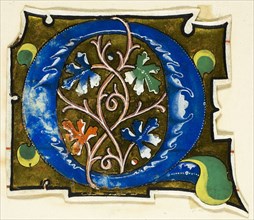 Decorated Initial Q in Blue with Four Oak Leaves from a Manuscript, 14th century or modern, c.