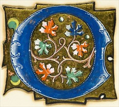 Decorated Initial O with Six Oak Leaves and Two Balls, 14th century or modern, c. 1920, European,