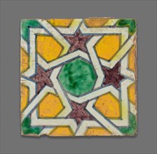 Square Tile, Late 19th century, Morocco, Morocco, Polychrome pigment applied over opaque white