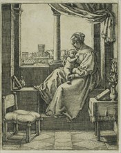 Virgin and Child by the Window, n.d., Barthel Beham, German, 1502-1540, Germany, Engraving in black