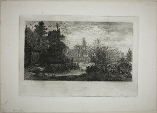 City with Stone Bridge, 1865, Rodolphe Bresdin, French, 1825-1885, France, Etching on white wove