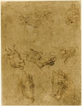 Heads of Horses and Unicorns, 1530/40, Follower of Leonardo da Vinci, Italian, 1452-1519, Italy,