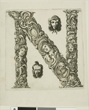 Letter N, 1630, Peter Aubry, German, 1596-1668, Germany, Engraving on paper, 226 x 189 mm
