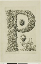 Letter P, 1630, Peter Aubry, German, 1596-1668, Germany, Engraving on paper, 244 x 163 mm