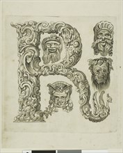 Letter R, 1630, Peter Aubry, German, 1596-1668, Germany, Engraving on paper, 243 x 199 mm