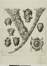 Letter Y, 1630, Peter Aubry, German, 1596-1668, Germany, Engraving on paper, 247 x 179 mm
