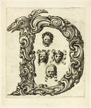 Letter D, 1630, Peter Aubry, German, 1596-1668, Germany, Engraving on paper, 222 x 188 mm