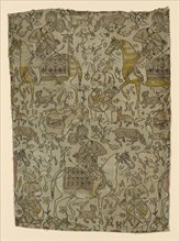 Fragment, first half of the 17th century, Iran, Iran, Silk, gilt-metal-strip-wrapped silk, satin