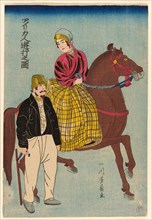 Americans on an Outing (Amerikajin yuko no zu), 1860, Utagawa Yoshikazu, Japanese, active c.