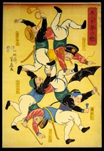 Five Men Doing the Work of Ten Bodies (Gonin jushin no hataraki), 1861, Utagawa Yoshifuji,