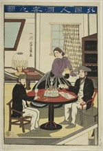 Foreigners Drinking Wine (Gaikokujin shuen no zu), 1860, Utagawa Yoshikazu, Japanese, active c.