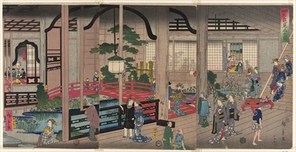The Interior of the Gankiro in Yokohama (Yokohama Gankiro mikomi no zu), 1860, Utagawa Hiroshige II