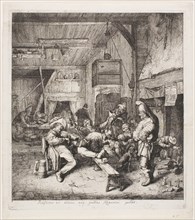 Violin Player Seated in the Inn, 1685, Cornelis Dusart, Dutch, 1660-1704, Holland, Etching in black